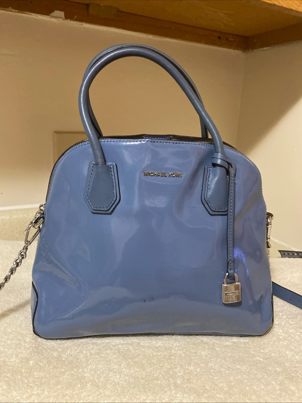 Michael Kors Steel Blue Patent Dome Shoulder bag